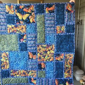 Hand Crafted Gorgeous Blue Butterflies Quilt